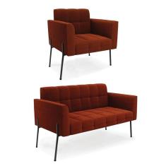 Imagem de Sofá Namoradeira E Poltrona Pé Ferro Pto Elisa Bouclê Terra D03 - D`rossi