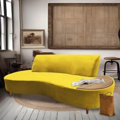 Imagem de Sofá Curvo Living Premium 3 Lugares Corino Amarelo Com Apoio Lateral MDF Madeira - Ahazzo Móveis
