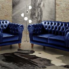 Imagem de Sofá Dom Pedro 2 e 1 Lugares Decoração Sala Recepção Retrô Azul