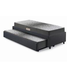 Imagem de Bicama Box Solteiro Tecido Linho Cinza 88X188 Com 2 Colchões Espuma Ec