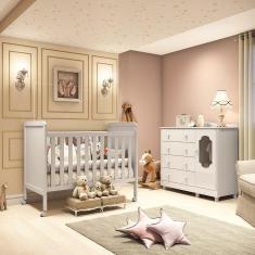 Imagem de Quarto de Bebê Cômoda 1 Porta com Janela e 4 Gavetas e Berço Mateo Provençal 100% mdf Espresso Móveis Branco Brilho