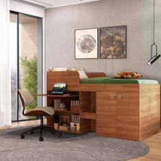 Imagem de Cama Multifuncional Solteiro Com Escrivaninha Nogal Marlet Shop jm