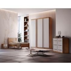 Imagem de Guarda Roupa Solteiro 100% MDF 2 Gavetas - Chicago-Imbuia/Off White - Móveis Rufato