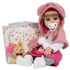 Imagem de Boneca Reborn Menina Loira Enxoval Coelhinha 12 Acessórios - Cegonha R
