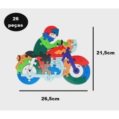 Imagem de Brinquedo Jogo Quebra Cabeça 3D Moto Mdf Alfabeto 26 Peças Infantil