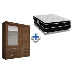 Imagem de Cama Box Casal + Colchão Physical Ortobom + Guarda Roupa Sonare Canela