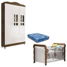 Imagem de Berço Americano Lara E Guarda Roupa Ariel 3 Portas Branco Acetinado Am