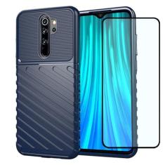 Imagem de GTBDEKI Capa de telefone para Redmi Note 8 Pro, capa M1906G7I com protetor de tela, capa traseira de silicone TPU flexível de fibra de carbono antiarranhões à prova de choque para Xiaomi Redmi Note 8