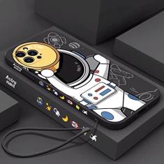 Imagem de Capa de telefone com cordão de mão de astronauta bonito para iPhone 13 12 11 Pro Max XS Max XR X 8 7 Plus Silicone Líquido Amortecedor Macio Capa Traseira, D, Para 7 ou 8 ou SE2