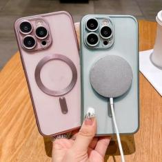 Imagem de Capa magnética para iphone 15 14 13 12 11 pro max plus moda chapeamento fosco fosco pára-choques capa, prateado, para iphone 11