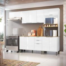 Imagem de Cozinha Modulada Glória 5 Peças com Aéreo 1200 3 Portas, Tampo e Torre 2 Fornos Branco