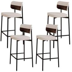 Imagem de Kit 04 Banquetas Alta Bar Cozinha Sala De Jantar Aço Preto Kaira C01 L