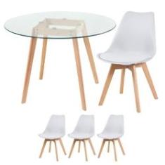 Imagem de KIT - Mesa redonda de vidro Leda 100 cm + 3 cadeiras estofadas Leda 