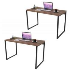 Imagem de Kit 2 Mesas de Escritório 120cm Estilo Industrial Nogal