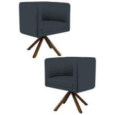 Imagem de Kit 2 Poltronas Decorativas Base Giromad Madeira Betina C-465 Linho Chumbo - Domi