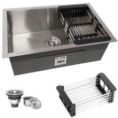 Imagem de Cuba Quadrada Inox 304 Cozinha Pia Embutir Sobrepor Gourmet 60x40 Premium com Acessórios