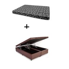 Imagem de Cama Box Baú King 193 Bipartido - Bello Box Tecido Sintético Marrom com Colchão New York Preto D28 - 100% Espuma - 54x193x203