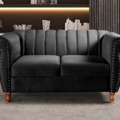 Imagem de Namoradeira Realeza Sofá Chesterfield Decoração Sala Recepção Estilo Retrô Preto