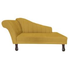 Imagem de Recamier Divã Para Sala Cecilia Pés Retro Tabaco 1.60cm Veludo Mostard