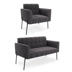 Imagem de Sofá Namoradeira E Poltrona Pé Ferro Pto Elisa Bouclê Grafite D03 - D`rossi