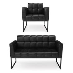 Imagem de Kit 1 Sofá Namoradeira E 1 Poltrona Elisa Corano Preto Base Metálica I