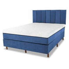 Imagem de Cama Box e Colchão Magnético com Cabeceira - Therapy Life Slim, Azul, 