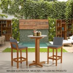 Imagem de Kit 2 Banquetas Alta Pérola com Encosto Estofada em Linho Cinza Madeir