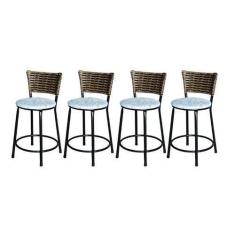 Imagem de Jogo 4 Banqueta Baixa Para Cozinha Ratan Cappuccino Preta Estofado Flo