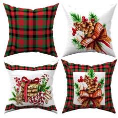Imagem de Kit 4 Capas de Almofadas Natalinas 45x45cm Enfeites de Natal, Decoraçã