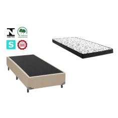 Imagem de Cama Box Solteirão Bege + Colchão Espuma D28 96x203x8