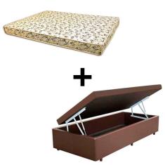 Imagem de Cama Box Baú Solteiro - Tecido Sintético Marrom Com Colchão Austrália Bello Box - 100% Espuma D26 Amarelo 55x88x188