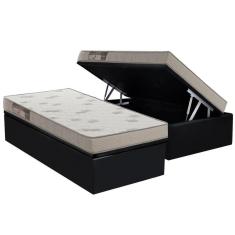Imagem de Cama Box Baú Solteiro: Colchão Espuma Ortobom D23 Light Saúde + Base Crc Courano Black(88x188)