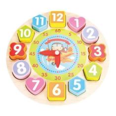 Imagem de Brinquedo Relógio Educativo Didático Formas Números Madeira - Dm Toys