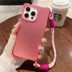 Imagem de Moda fosca glitter alça de pulso cordão capa de telefone para iPhone 15 11 12 13 14 Pro Max Plus Carry Hand Band Bumper Cover, rosa vermelha, para iPhone 13 Pro