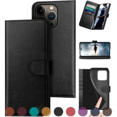 Imagem de DuckSky Capa carteira de couro genuíno compatível com iPhone 16 Pro de 6,3 polegadas 【Bloqueio RFID】【Suporte de 4 cartões de crédito】【Couro verdadeiro】Capa protetora flip folio book capa protetora