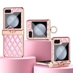 Imagem de Capa de telefone de couro PU com anel galvanizado para Samsung Galaxy Z Flip 5 4 3 Flip5 Flip4 Flip3 Capa de suporte à prova de choque, rosa, para Galaxy Z Flip3