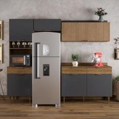 Imagem de Cozinha Compacta 4 Peças 6 Portas 3 Gavetas Vittoria Ipê Wood/Grafite