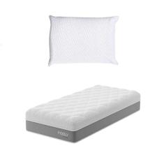 Imagem de Colchão Solteiro Sublime Mola Ensacada e Espuma Viscoelástica (32x78x188) Cinza e Branco com Travesseiro Guldi Soft Nasa Branco