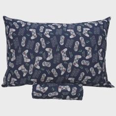 Imagem de Jogo de Cama Solteiro Portallar Malha Misto Estampado Game Blue 2 Pçs com Elástico Azul
