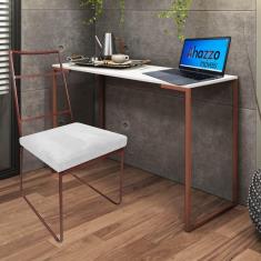 Imagem de Kit Escritório Stark Cadeira e Mesa Industrial Ferro Bronze Tampo MDF Branco Sintético Branco - Ahz Móveis