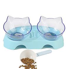 Imagem de Tigelas duplas para cães e gatos, antivômito, tigelas de água elevadas com suporte inclinado de 15° para animais de estimação para gatos e cães pequenos