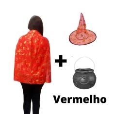 Imagem de Fantasia Kit Bruxo Infantil Capa E Chapeu E Caldeirao Bruxa Bruxinha Feiticeiro Mago Halloween Unisex Cosplay
