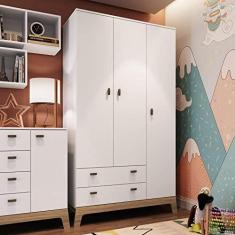 Imagem de Guarda Roupas Infantil 03 Portas e 02 Gavetas Linha Favo de Mel Completa Móveis Branco