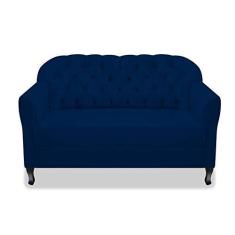 Imagem de Namoradeira Recamier Sofá Julia com Botonê para Sala de Estar Recepção Escritório Quarto Azul Marinho Suede - AM Decor
