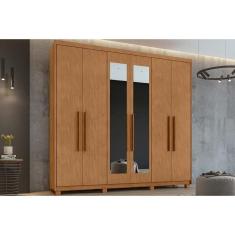 Imagem de Guarda Roupa Casal 6 Portas (2 c/ Espelho) e 5 Gavetas c/ Pés Áries Amêndoa - Lopas