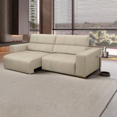 Imagem de Sofá Decorativo Barbosa 3 Lugares Sala de estar 230cm Reclinável e Retrátil Couro Bege G88 - Gran Belo