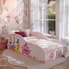 Imagem de Cama Montessoriana Infantil Princesa com Colchão e Proteção Lateral para Quarto de Criança Menina Rosa