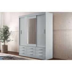 Imagem de Guarda Roupa Casal 3 Portas de Correr (1 c/ Espelho) e 9 Gavetas Detroit Branco - Rufato