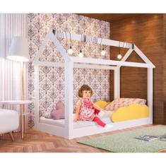 Imagem de Cama Infantil Montessoriana Branca Com Nuvem Amarela By401 Completa Mó