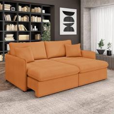 Imagem de Sofá Reclinável E Retrátil Gandalf Bipartido 254cm Caixa Zero Com Almofadas Bouclê Terracota G33